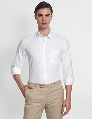 Image of Arrow Solid Slim Fit Mens Formal Shirt - 100% Cotton, Breathable & Comfortable, Full Sleeves Shirts for Men