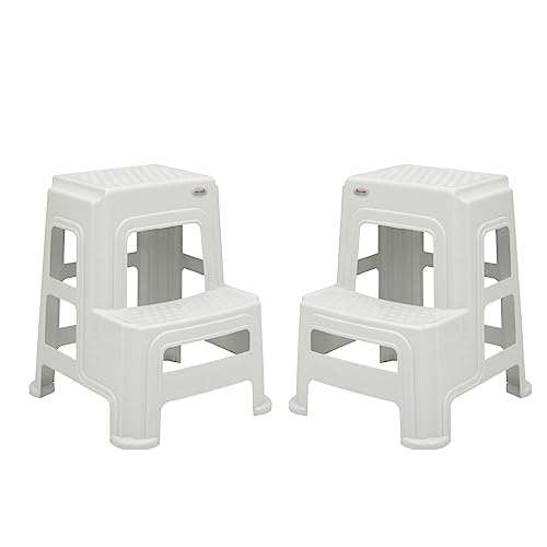 Image of OAKNEST Supreme 2-Step HeavyDuty Plastic Multi Purpose Stool for Home,Office and Kitchen Use (Color: Milky White|Count: 2 Pc)