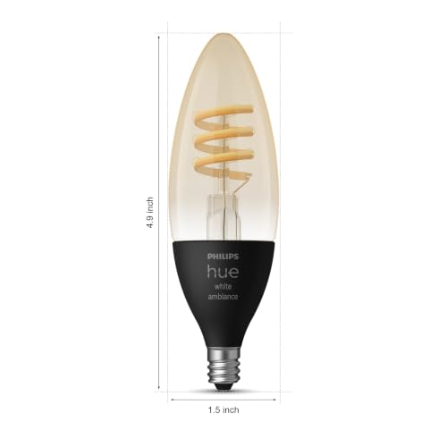 Image of Philips Hue White Ambiance Filament E12 Candle Bulb 4-Pack - Full Range of White Light - Compatible with Alexa, Google Assistant, and Apple HomeKit- Black Base
