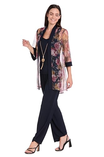 3-Piece Embroidered Sequin Mesh Jacket Pull-On Wide-Leg Pant & Necklace Set - Elegant Evening Outfit3