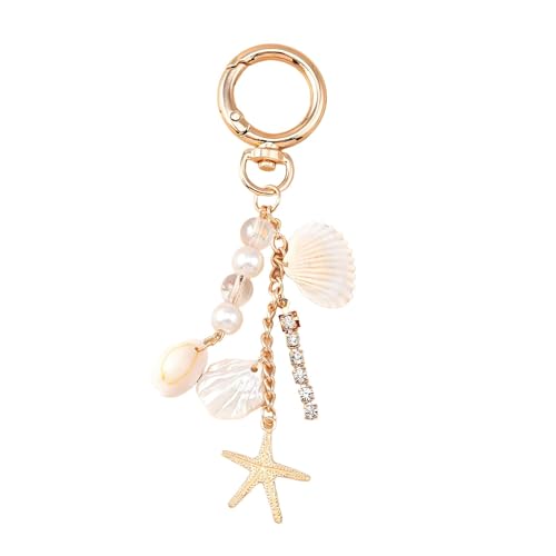 Angyape Gold Beach Keychain Cute Starfish Pearl Seashell Keychain Bag Charms Purse Charms Summer Travel Gifts for Women