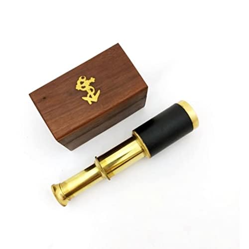 Zaidienterprisess 6 Inch Brass Telescope with Wooden Storage Box, Gold Finish Spyglass with Anchor Design-image-37