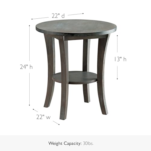 Image of Leick Home 10302-RG Rustic Wire Brushed Driftwood Round Side Table with Shelf, Rustic Gray
