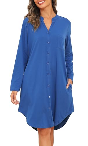 Vlazom Camicia da Notte Cotone, Camicia da Notte a Maniche Lunghe Camicia Notte Bottoni Davanti Camicie da Notte Donna Curvy