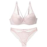 ZTFYKLIN Conjunto De Sujetador Y Braguitas Encaje Sexys para Mujer, Interior con Escote En V Profundo Sujetadores Premamá Lactancia (Pink, 90D) Deportivos Triangular Relleno Push Up 85D Que Se