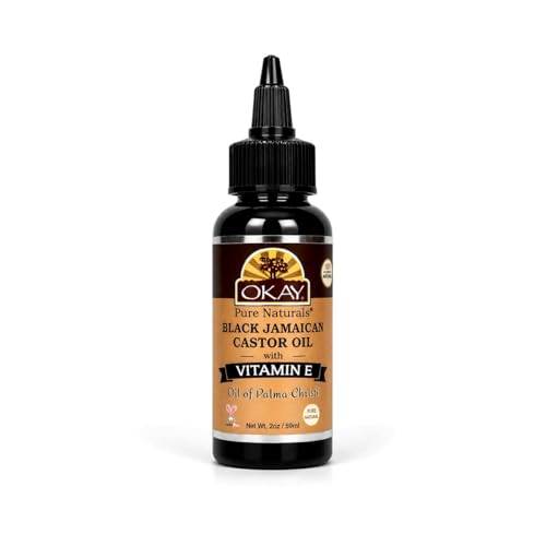 Okay Pure Naturals Black Jamaican Castor Oil with Vitamin E - Castor Oil for Hair Health, Moisture for Skin, Body, Scalp, Eyelashes, Eyebrows, for Men & Women - 4 fl oz Glass Bottle (1 Pack)