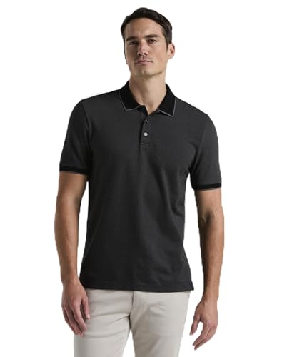 Perry Ellis Men's Cotton Black Jaquard Short Sleeve Polo