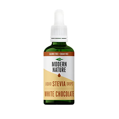 Modern Nature White Chocolate Flavour Drops - Liquid Stevia Drops Sweetner - Zero Calorie Sugar Free Coffee Syrup Alternative – For Flavoured Coffee, Protein Powder, Yoghurt, Tea – Keto Sweetener 50ml