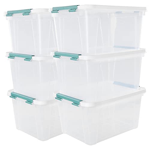 Afromy 20 Quart Stackable Plastic Storage Bins with Lids, 6 Pack Durable Nestable Containers, Clear Latching Storage Box