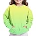 Girls Crewneck Sweatshirts Fashion Cute Gradient Casual Pullover Tops Long Sleeve Oversized Fleece Preppy Clothes C- Green