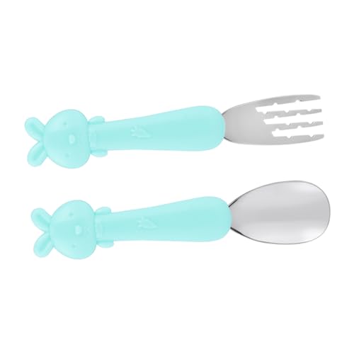 GALPADA 1 Set Fork Spoon for Cartoon Short Handle Feeding Tools Blue Non Slip Design for for Supplementary Food Tableware Smooth and Safe for Little Hands