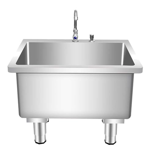 Évier De Vadrouille en Acier Inoxydable 304 avec Robinet, Évier Utilitaire Autoportant avec Bouton De Vidange Et Pieds De Support Réglables pour Restaurant, Garages