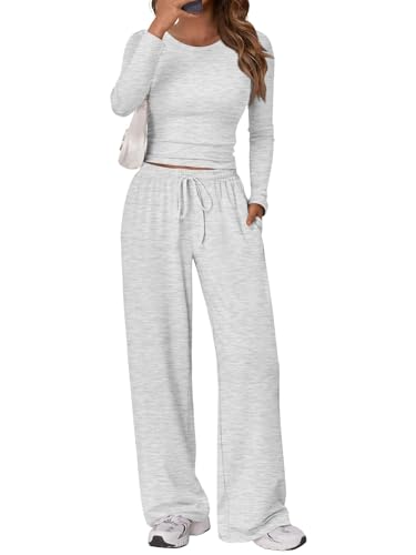LILLUSORY Lounge Wear Sets for Women UK Tracksuit Airport Fall Gym Outfits 2026 2 Piece Co Ords Pajamas Yoga Gym Autumn Clothes Oatmeal Grey M