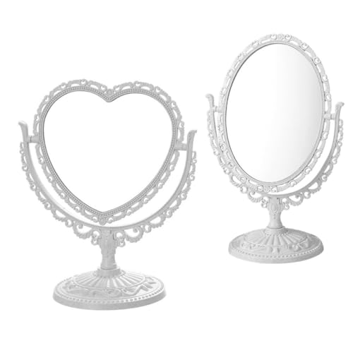 Miroir de maquillage pour bureau et dortoir, lot de 2 miroirs rotatifs cœur et ovale Tofficu