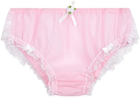 Satini Frilly Kant Sissy Zijdeachtig Satijn Kousenband Jarretel Riem Lingerie Knickers (Wit - Witte kant, M
