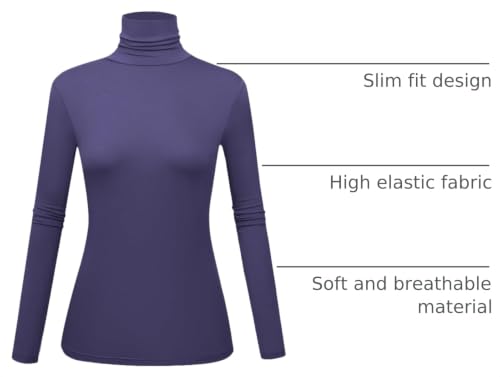 Image of Women's Long Sleeve Turtleneck Shirts Slim Fitted Lightweight Base Layer Casual Tops