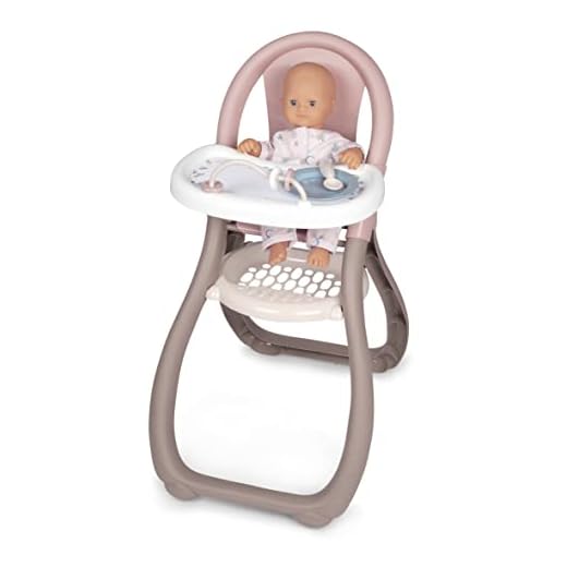 Smoby - Baby Nurse - Chaise Haute - pour Poupons et Poupées Jusqu'à 42 cms - 2 Accessoires Inclus - A Partir de 18 Mois - Fabrication Française