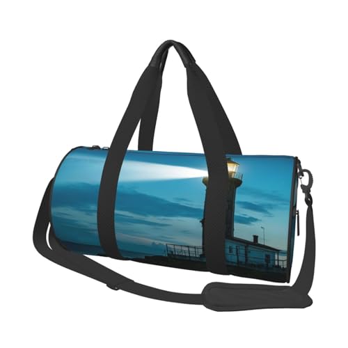 Lighthouse Print Round Large Capacity Travel Luggage Bags,Men's and Women's Hand-Held Travel Clothing Bags