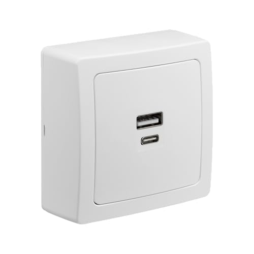 DEBFLEX - Blok - Prise USB Double 3,1A (Prises USB-A et C) - Prise Murale - Pose en Saillie - Idéale Rénovation - Blanc
