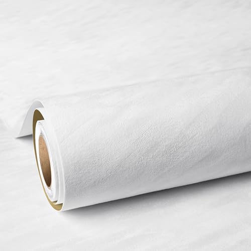 ReWallpaper White Velvet Wallpaper Contact Paper for Furniture Self Adhesive Flocked Liner Drawer 44.5CMx2M Velvet Fabric Wallpaper White Modern for Bedroom Baby Room with Twill Pattern