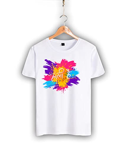 Image of Decor Production Men's /Women's Regular Fit -Colourful - Holi Tshirt Shirt for Men /Women Printed Round Neck Tshirt || Mens /Womens Tshirts Polycotton Half Sleeve