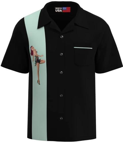 BeRetro Pinup Girl Men's Bowling Lounge Retro Shirt Mint Pinup Girl
