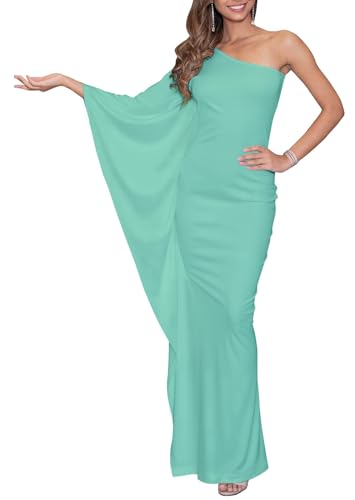 KOH KOH Plus Size Womens Long One Off The Shoulder Evening Cocktail Bridesmaid Wedding Party Tube Guest Summer Formal Flowy Elegant Sexy Gown Gowns Maxi Dress Dresses, Light Mint Green XL 14-16