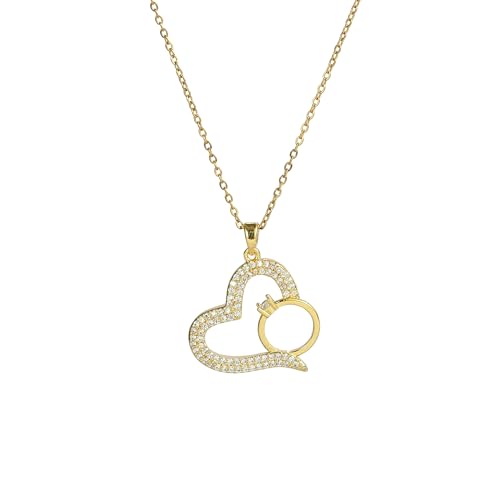 Image of SALTY Anti Tarnish Graceful Heart Ring Pendant Necklace for Women | Stylish Locket Chain | Fashion Jewellery Accessories for Girls | Minimal Jewelry | Ideal for Gifting | Marriage, Birthday | Gift for Valentine Day