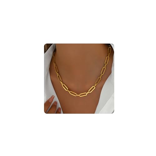 18K Gold Plated Chunky Chain Necklace for Women Thick Cuban Curb Chain Green Gemstone Pendant Toggle Necklace Dainty Layering Gold Chain Trendy Jewelry