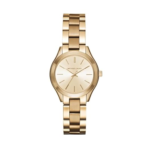 Michael Kors Reloj para mujer Mini Slim Runway, movimiento de tres agujas, caja de acero inoxidable dorado de 33 mm con correa de acero inoxidable, MK3512