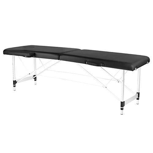 Lit de Massage Deluxe Professionnel Portable 2 Sections avec Pieds en Aluminium pour Thérapie Reiki Healing Tattoo Massage Thai Suédois Noir Cover