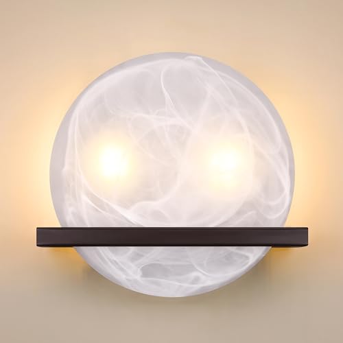 Image of 2 Light 10 inch Round Frosted Glass Bathroom Wall Sconce Modern Concise Style Wall Light Fixture,Oil Rubbed Bronze Finish for Bedroom Hallway Bedside