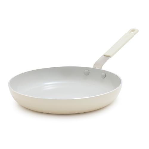 Greenpan Sartén Bobby Flay de 10 pulgadas, cerámica antiadherente sin PFAS ni PFOA, apta para inducción, mango de silicona que se mantiene fresco, apto para lavavajillas y horno, color crema