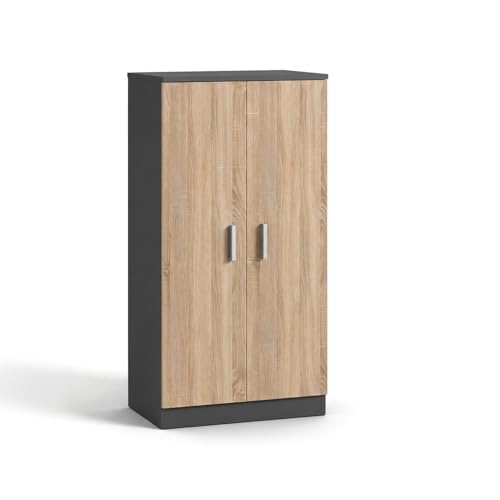 duehome | Zapatero Armario, Mueble Auxiliar, Acabado en Gris Grafito y Roble Canadian, Modelo Liam 55, Medidas: 55 cm (Largo) x 108 cm (Alto) x 36 cm (Fondo)