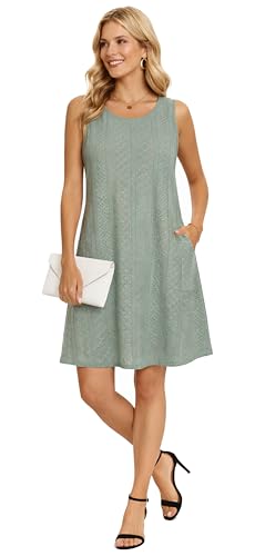 Image of Summer Dresses for Women 2026 Casual Sundresses Beach Cover Ups Sleeveless Tshirt Swing Dress with Pockets