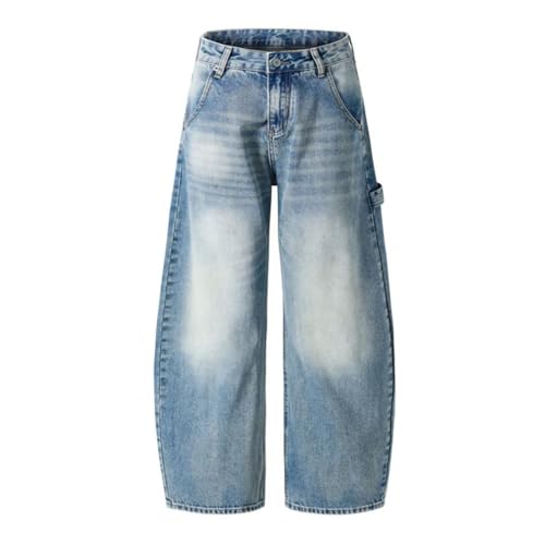 Men’s Fashionable High-Waisted Jeans, Distressed Ripped, Loose Fit Street Denim Pants