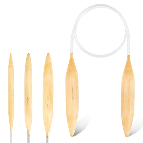 Bamboo Circular Knitting Needles Set – Circular Wooden Knitting Needles With Plastic Tube Us Size 15 19 35 50 (10 15 20 25 Mm) Natural Wood Jumbo Needle For Chunky Yarn Giant Circular Knitting Needles #TOP2
