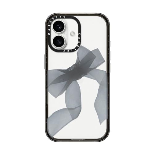 CASETiFY �C���p�N�g iPhone 16 �P�[�X [�X���� / 2.5m�̗����������N���A (MIL�K�i4�{����) / ���C�����X�[�d�ɑΉ�] - Black Organza Ribbon - �N���A �u���b�N