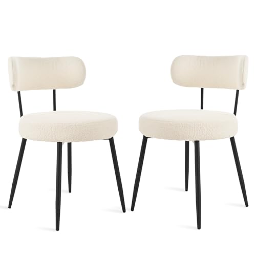 Bon Furni Esszimmerstühle 2er Set Bouclé Teddy Stoff, Gepolsterte Esszimmerstühle, Moderne Küchenstühle ohne Armlehne mit Metallbeinen, Beige, Komfortable Polsterstühle für Esszimmer & Küche