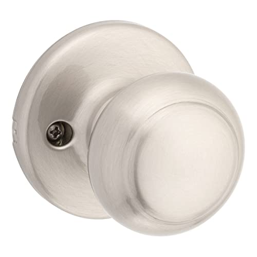 Image of Kwikset Cove Interior Passage Door Knob, Handle for Closet and Hallway Doors, Non-Locking Doorknob in Satin Nickel, with Microban Protection (Pack of 4)