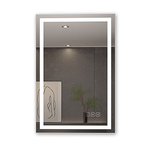 36 x 24 inch LED Lighted Bathroom Mirror, Wall Mounted Dimmable Makeup Vanity Mirror, Tempered Glass Anti-Fog Mirror, 3-Color Adjustable Warm/Natural/White Light, ETL Listed