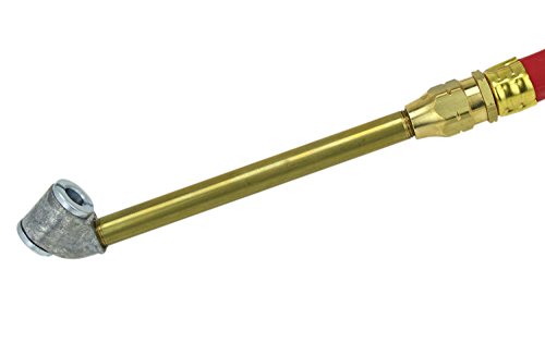 Image of Milton 527 12 inch x 1 /4 inch NPT Fitting Bayonet Inflator Gauge Hose Whip Replacement - Dual truck Tire Chuck Head , Red