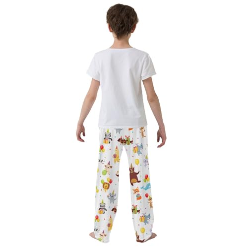 Happy Birthday Elephant Zebra Boys Long Pants Soft Trousers Elastic Waist Kids Lounge Bottoms with Pockets S-XL3