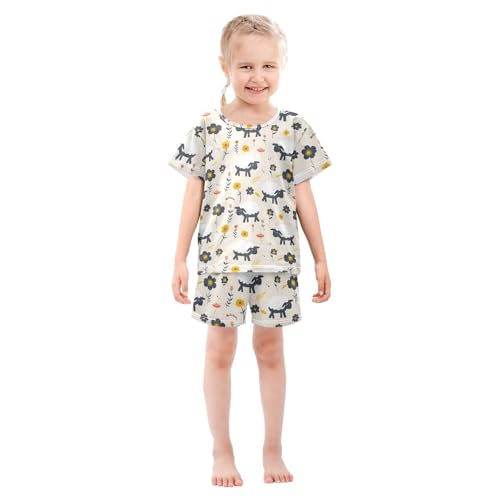 ALAZA Sheep Flower Floral Pajamas Short Sleeve 2 Piece Sleepwear Top and Bottom Pajama Set Unisex3
