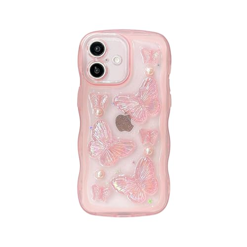 Coque iPhone 16 papillon rose cristal scintillant pour femme ado