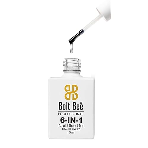 Image of Bolt Bee 6in1 Glue 15ml - Base Coat, Nail Glue, Strengthener, Self-Leveling Gel, Slip Solution & Blooming Gel - Soak off UV /LED Multi-Functional Nail Polish for Nail Art & Extensions