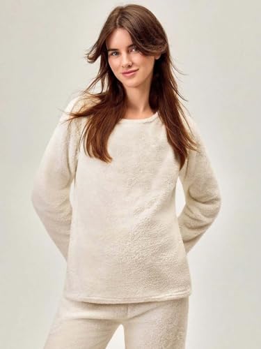 Image of KOTTY Girls White Winter Set Warm Fleece Cozy Full Sleeve Top and Pant Set