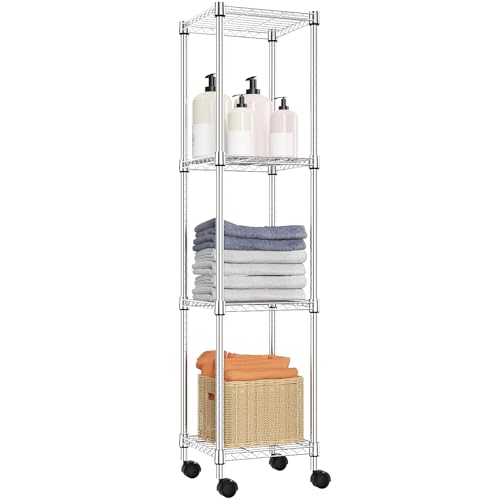 M MZG Storage Shelves Adjustable, 4 Tier Shelving Units for Storage with Wheels, Corrosion Resistant...