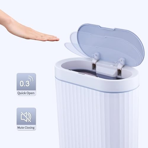 Image of jinligogo ELPHECO Touchless Bathroom Trash Can with Lid, 2.5 Gallon / 10 Liter Slim Motion Sensor Garbage Bin, Waterproof Automatic Small Trash Can for Bathroom, Bedroom, Kitchen, Office (White)