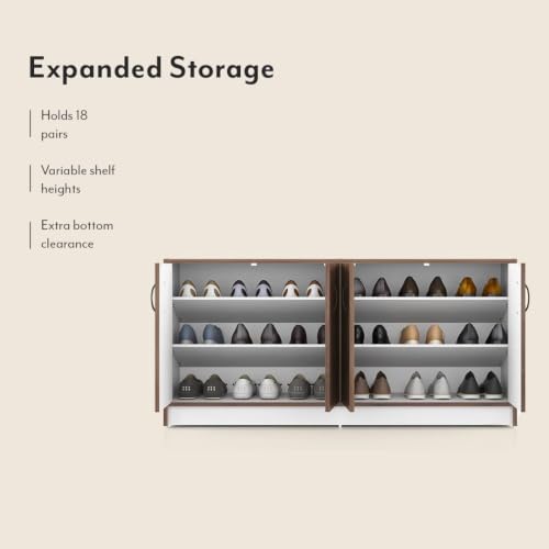 Image of Urban Ladder Alex 18 Pair Shoe Cabinet Shoe Rack with Doors | Stores 18 Pairs, Classic Walnut Finish